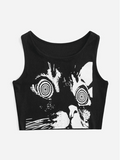 Edgy Abstract Print Slim Fit Cropped Tank Top