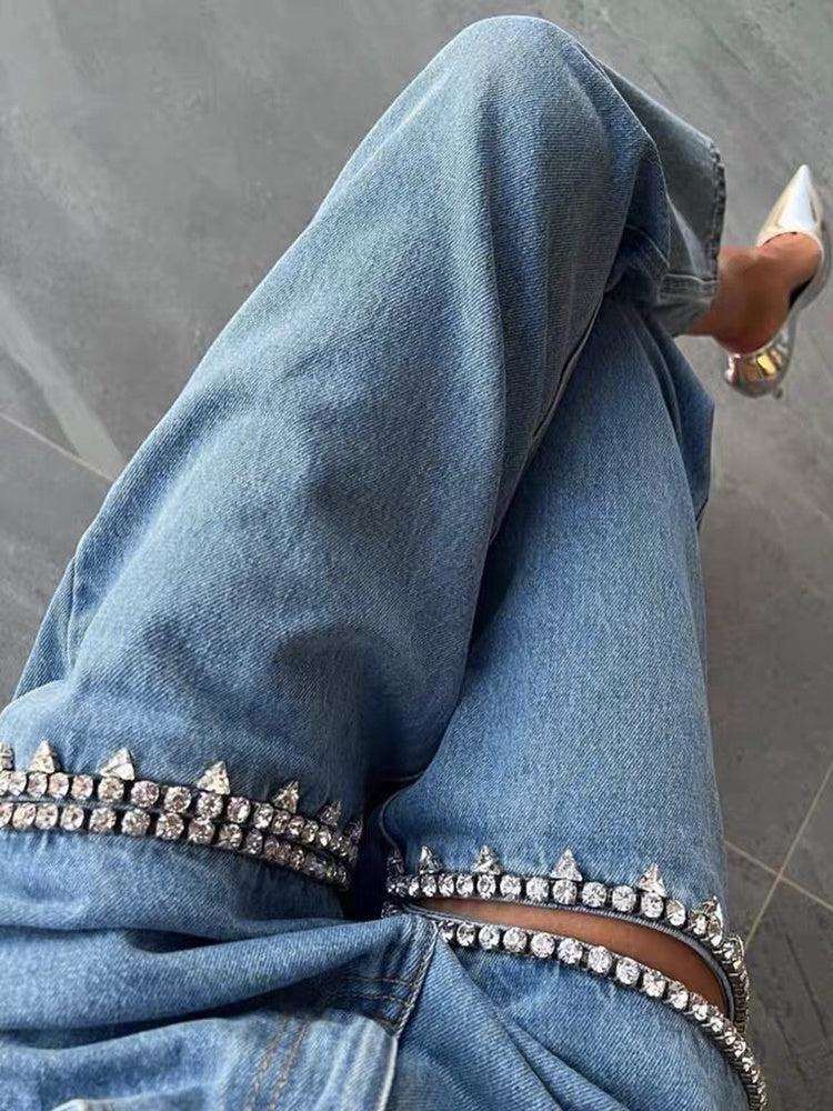 Embellished Cut-Out High-Waisted Jeans for Unique Style