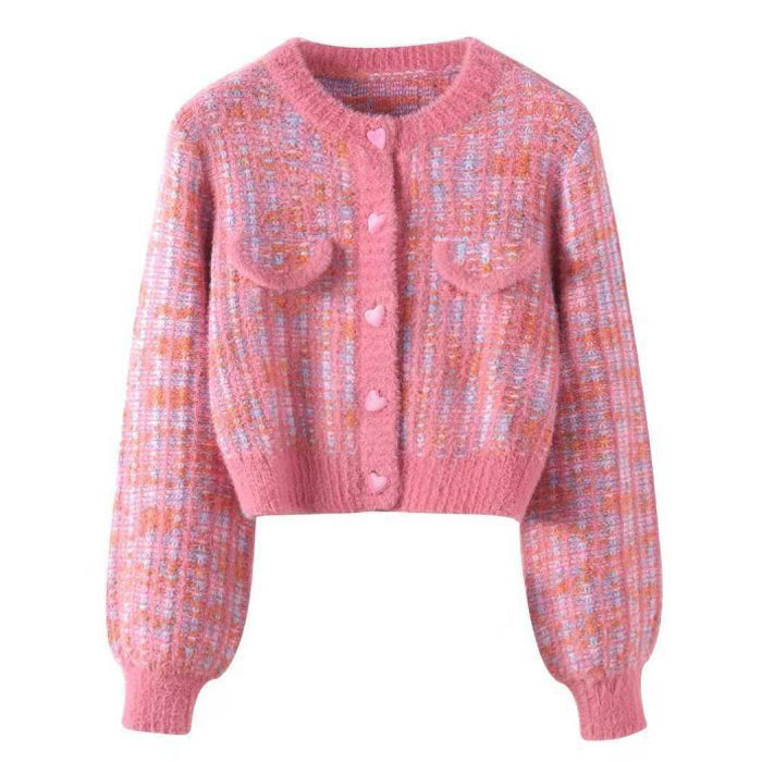 Barbiecore Knit Cropped Cardigan - Polyester Material with Various Size Options