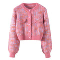 Barbiecore Knit Cropped Cardigan - Polyester Material with Various Size Options