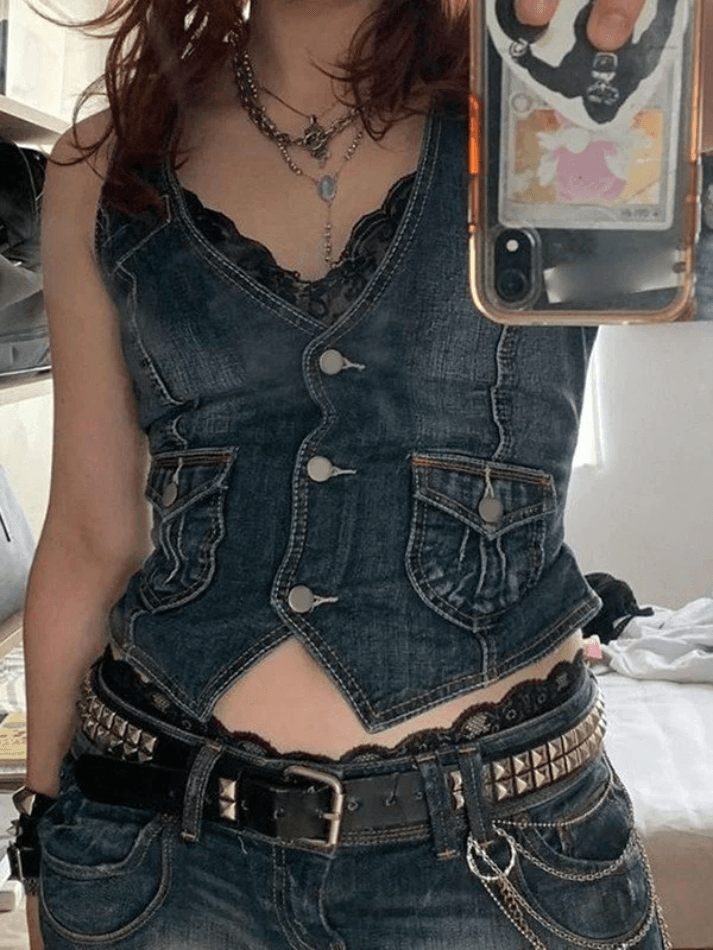 Denim Corset Top with Button Front