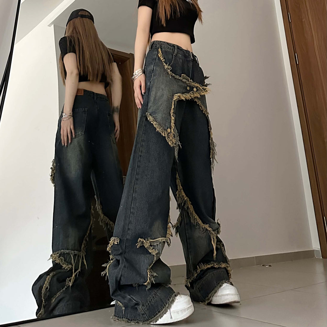 Fringe Stars Rust Flared Side Pocket Grunge Jeans
