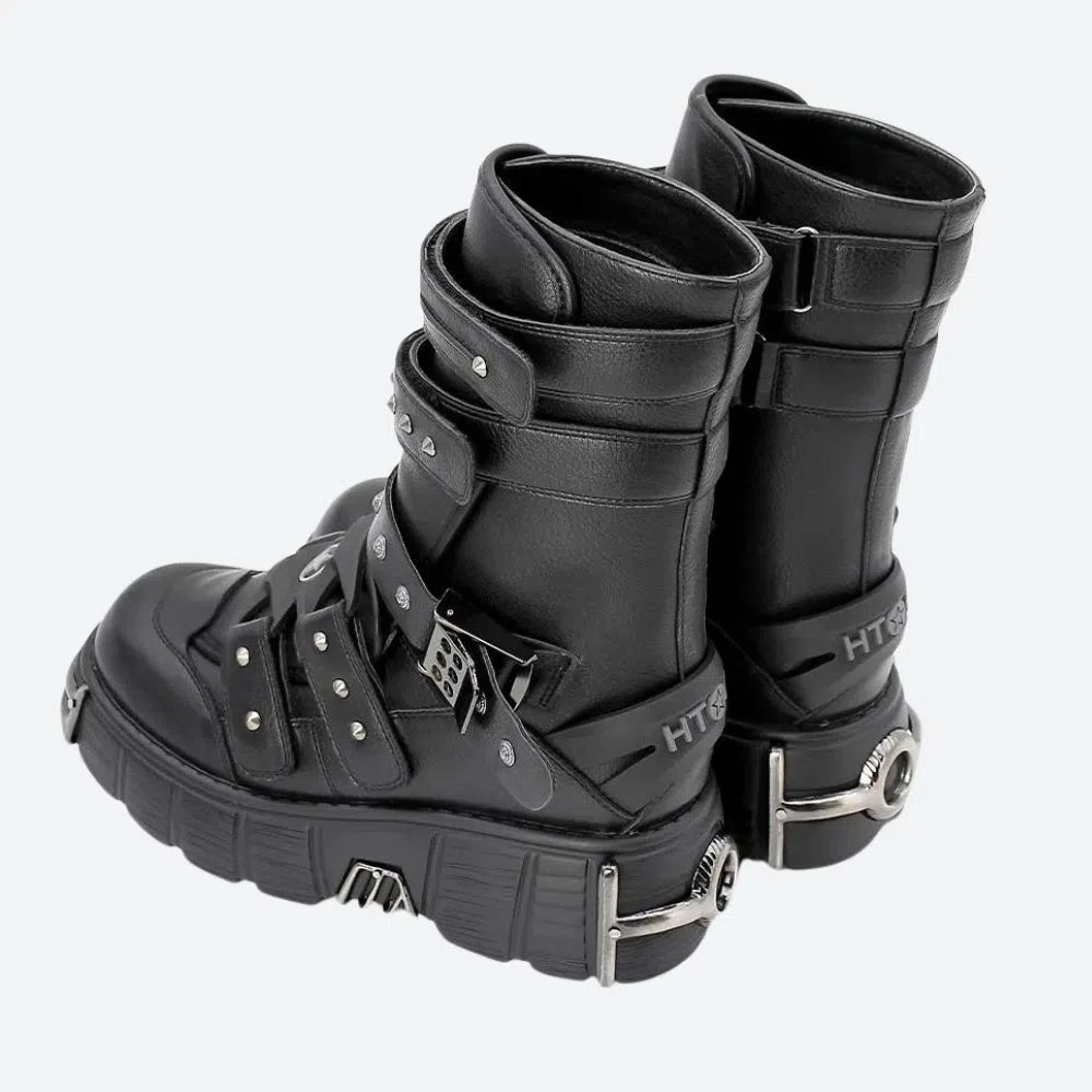 Chunky Grunge Platform Boots with Velcro Straps