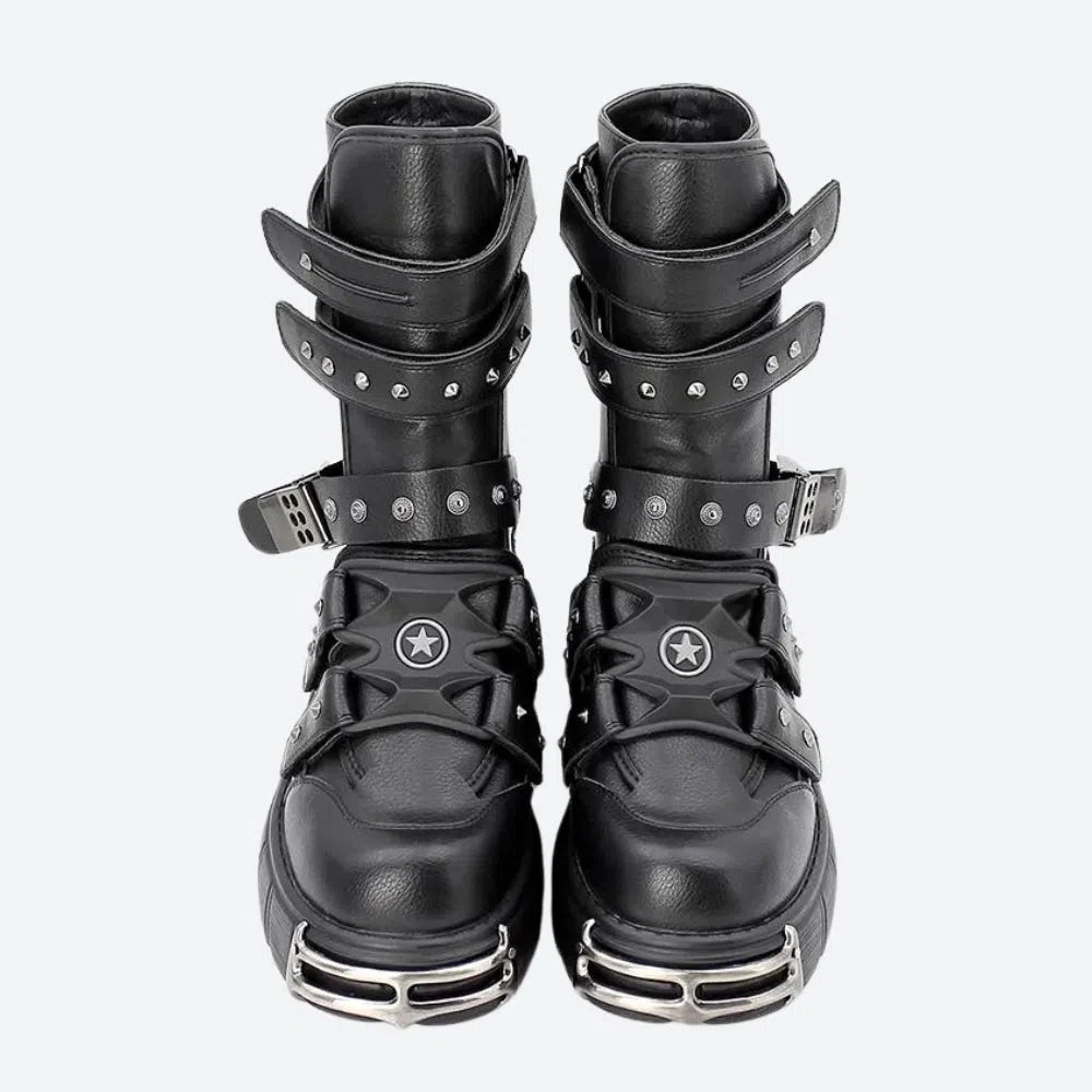 Chunky Grunge Platform Boots with Velcro Straps