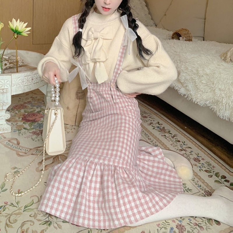 Vintage Plaid Strap Dress & Cute Sweater