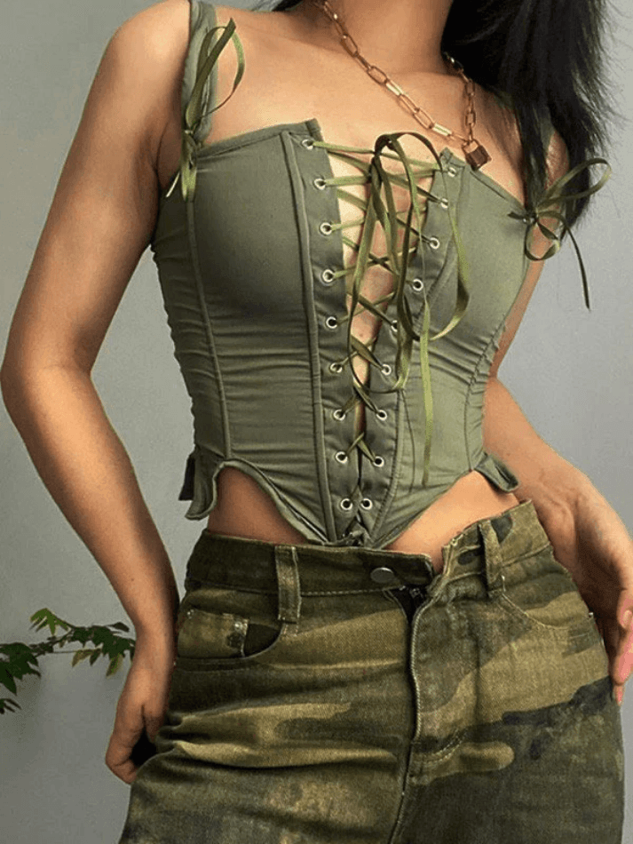 Edgy Lace-Up Asymmetrical Corset Top