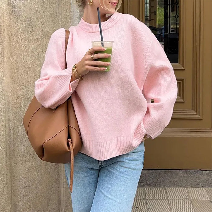Oversized Pastel Pink Sweater with Polyester Material