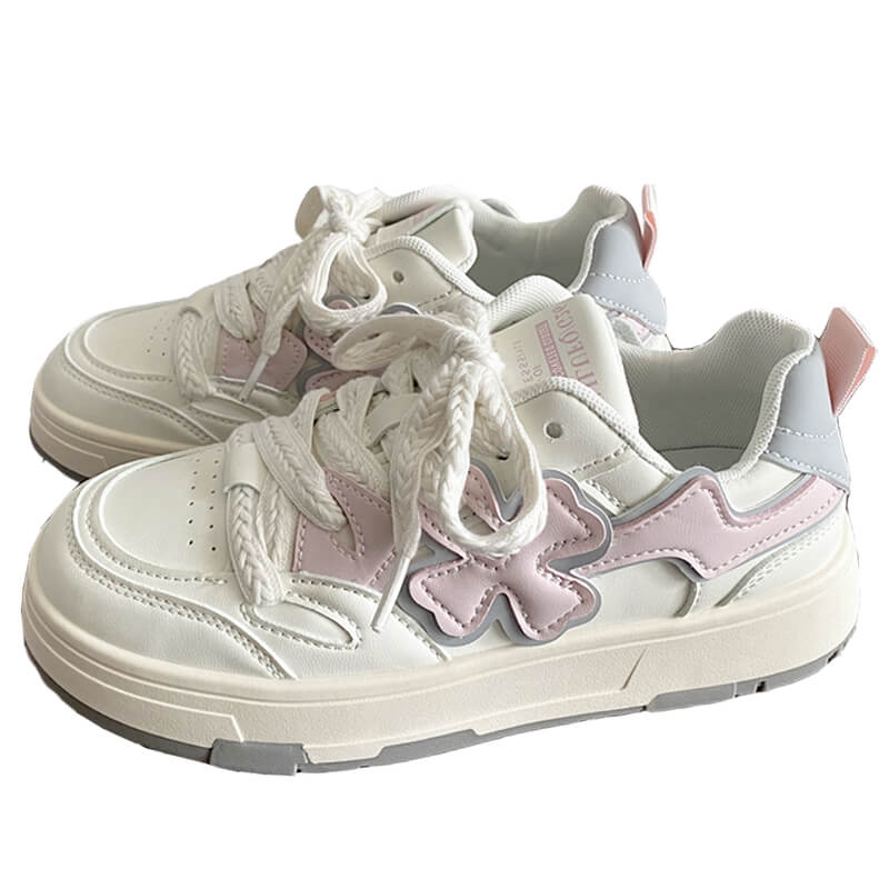 Pastel Colors Cross Puff Badge Soft Girl Aesthetic Shoes Sneakers