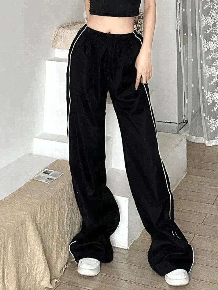 Black Baggy Sweatpants with Piping Detail