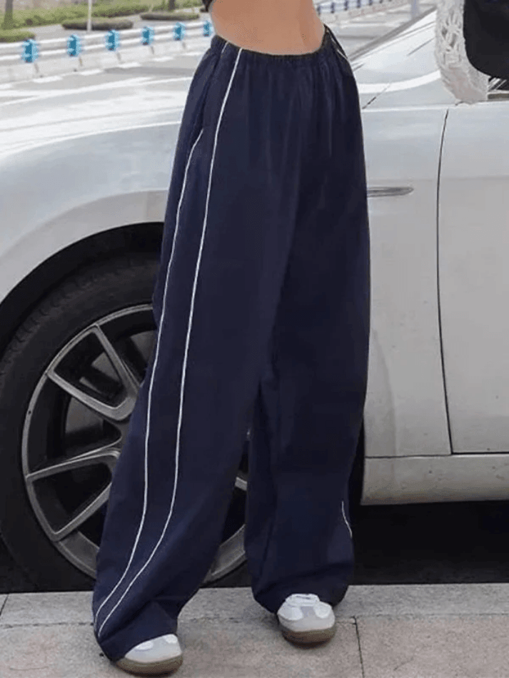 Wide Leg Track Pants with Stylish Piping Detail
