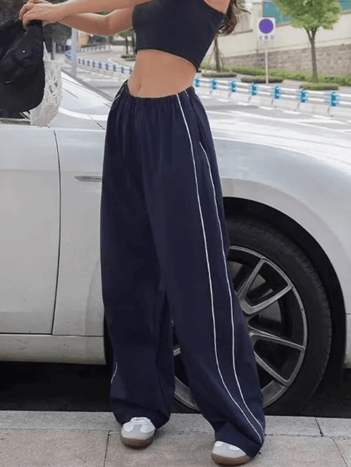 Wide Leg Track Pants with Stylish Piping Detail