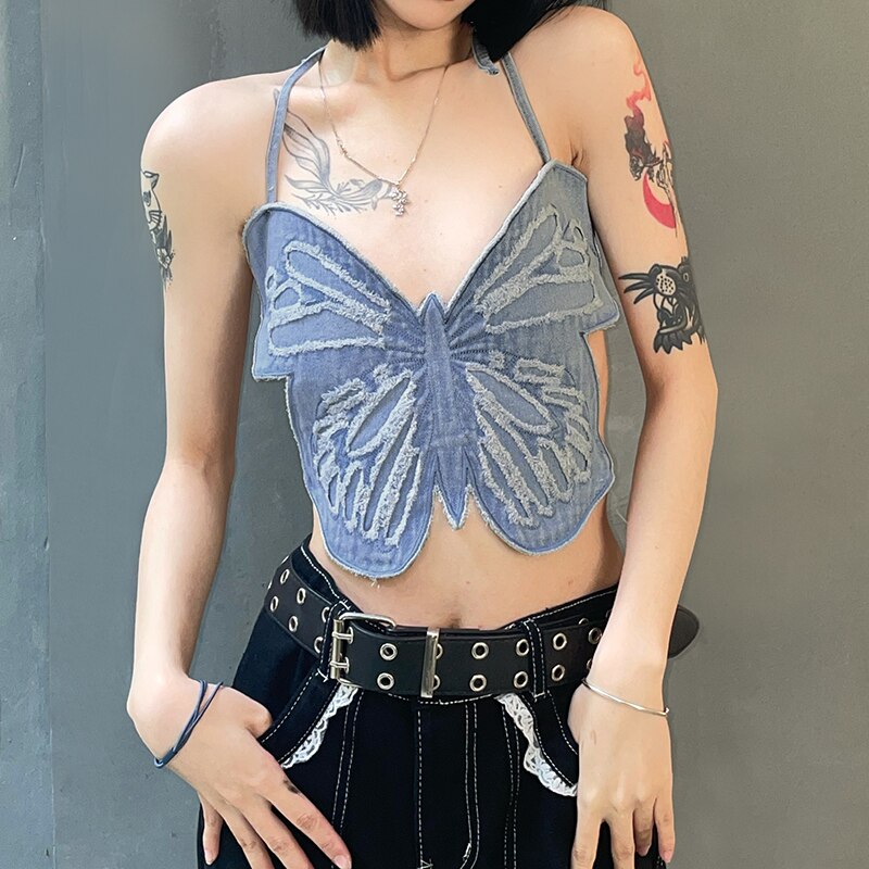 Fairy Grunge Backless Butterfly Crop Top