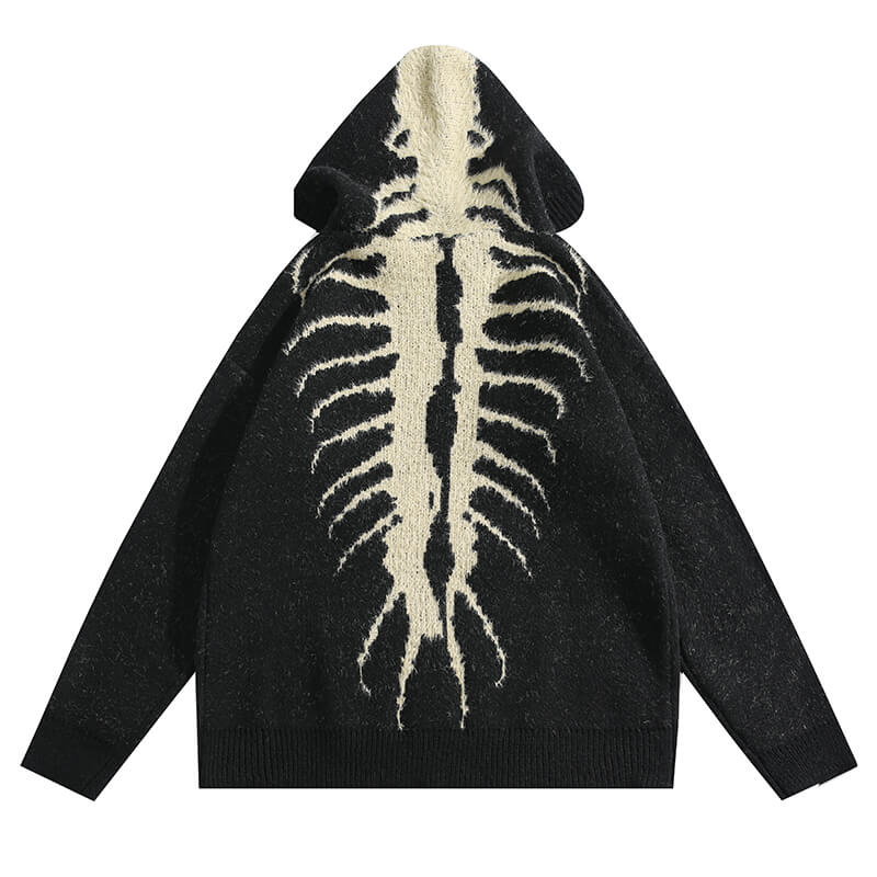 Scolopendra Skeleton Ribs Knitted Hoodie Unisex Sweater
