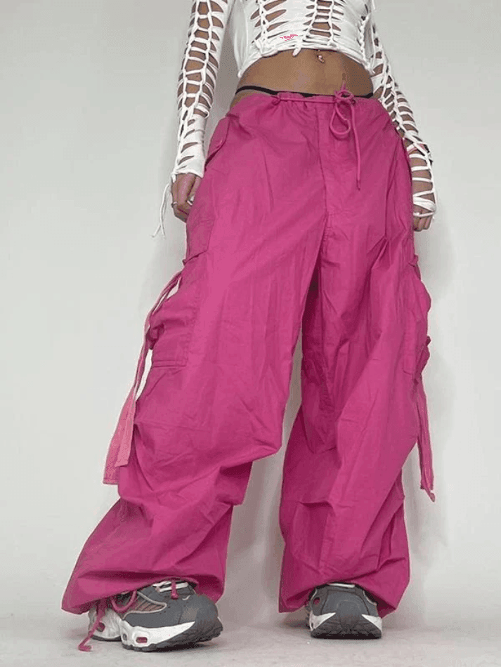 Y2K Strap-Detail Cargo Pants with Drawstring Ankles