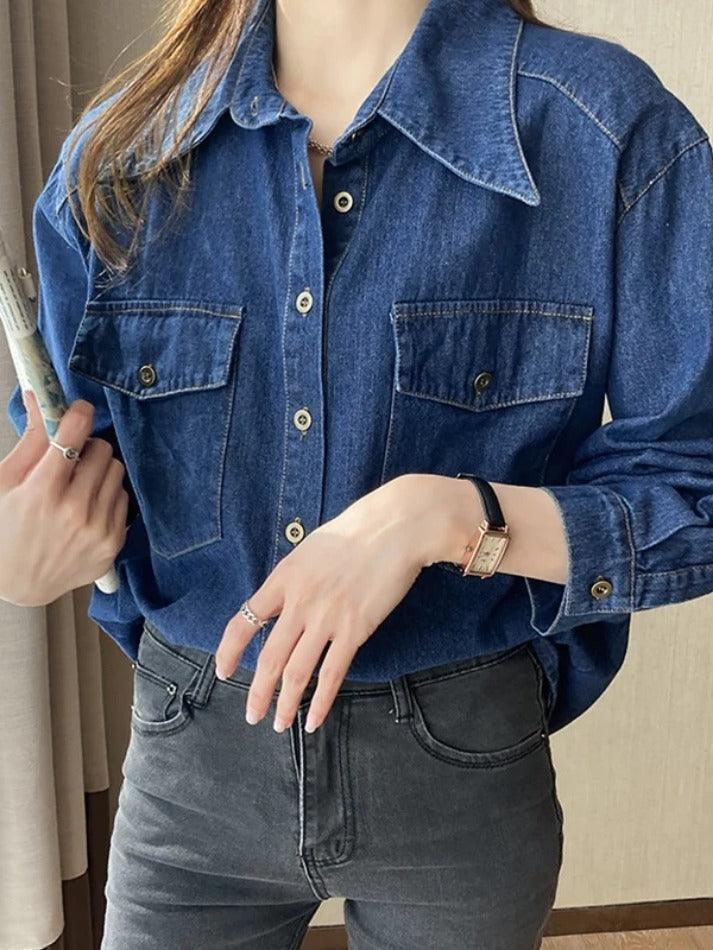 Loose Fit Denim Shirt with Dual Pockets