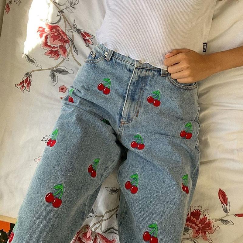 Aesthetic Girl Cherry Jeans