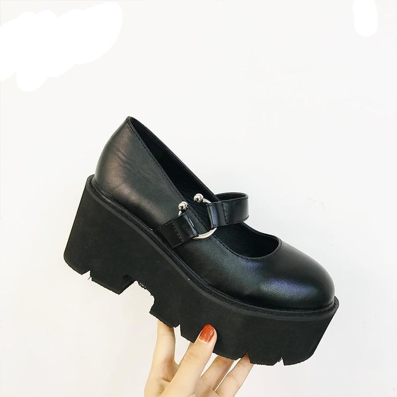 Egirl Grunge Square Heels Buckle Shoes