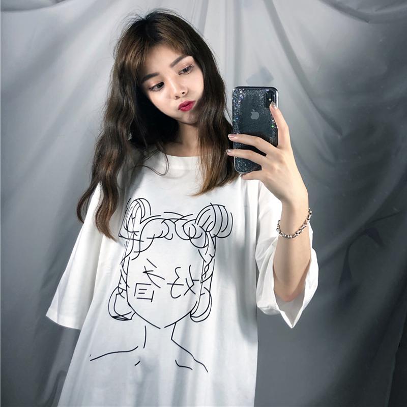 Anime Line Drawing Japanese Characters Oversized White T-Shirt