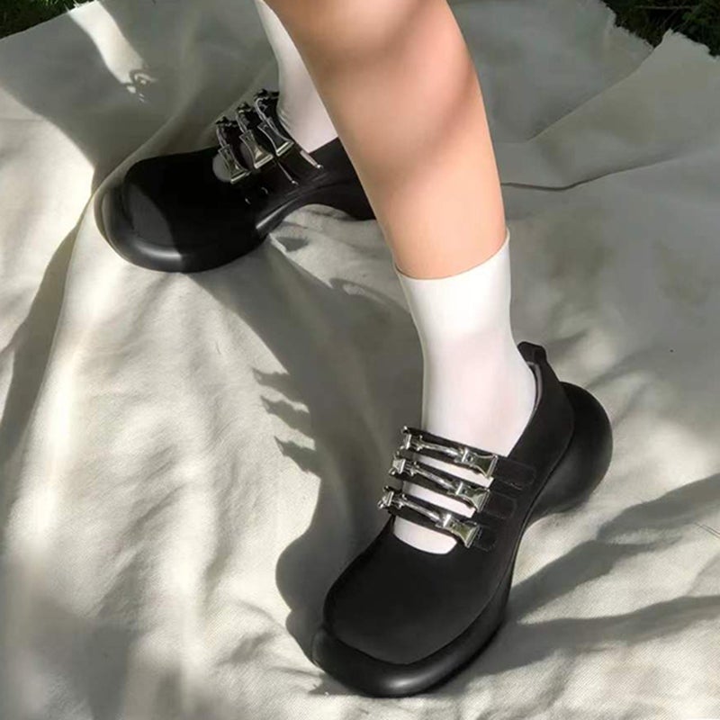 Black Futuristic Techwear Thick Bubble Heel Shoes