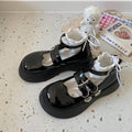 Black Glossy Lolita Heart Buckle Thick Sole Shoes