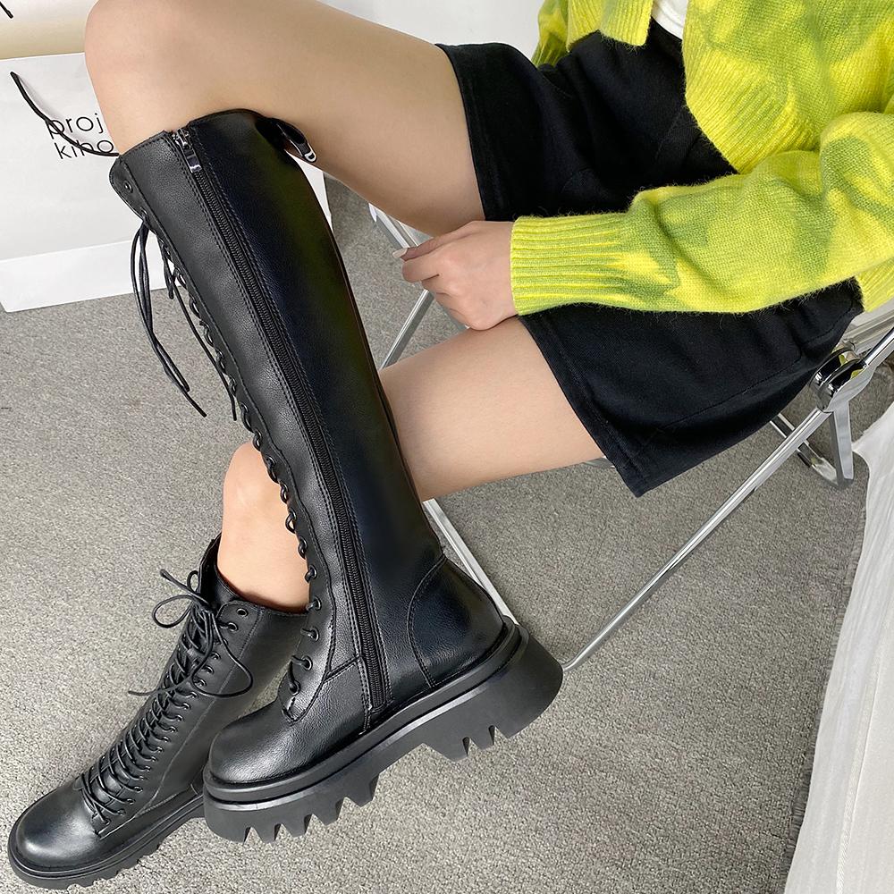Black Grunge Aesthetic Knee-High Combat Boots