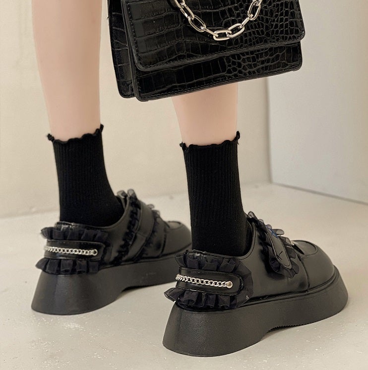 Black Harajuku Aesthetic Lace Heart Thick Sole Boots