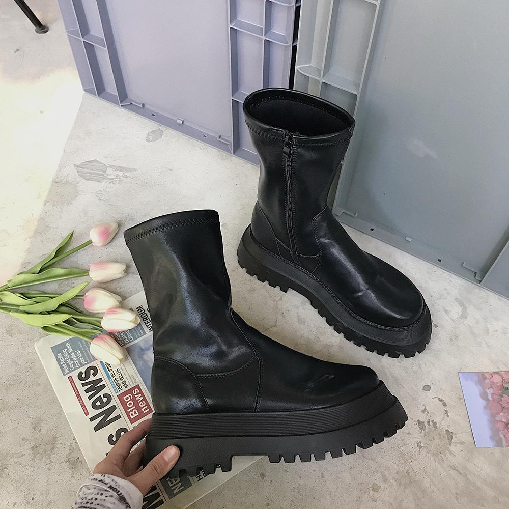 Black Leather Egirl Big Chunky Platform Boots