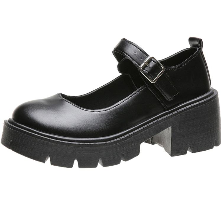 Black Matte Glossy Vintage School Style Thick Sole Shoes