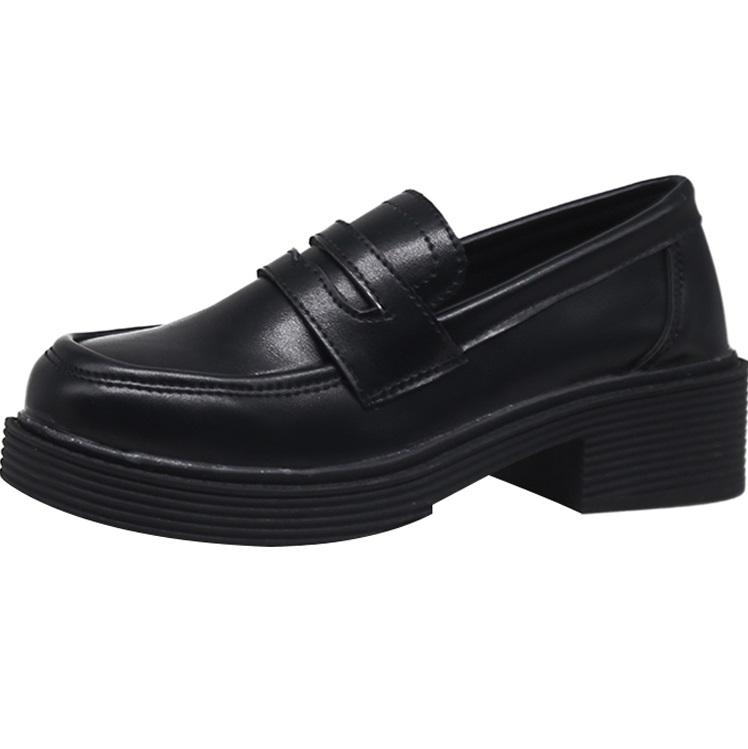 Black Vintage Aesthetic Buckle Pu Leather Mid-Heel Shoes
