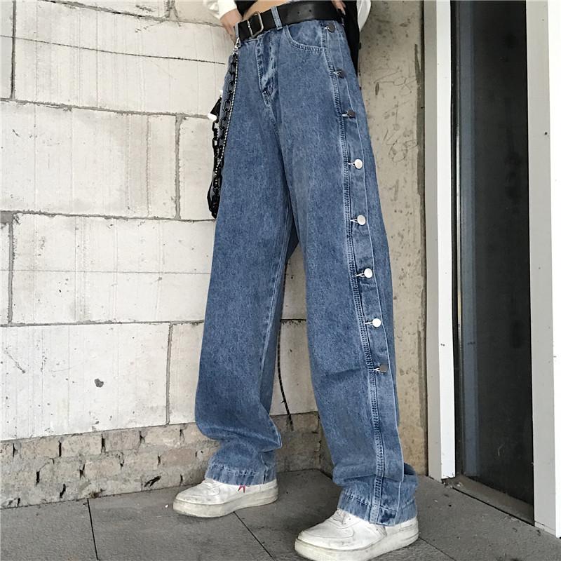 Blue Denim Internet Girl Snap Straight Jeans