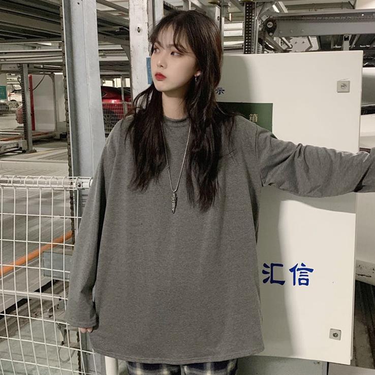 Casual Solid Color Oversized Long Sleeve T-Shirt