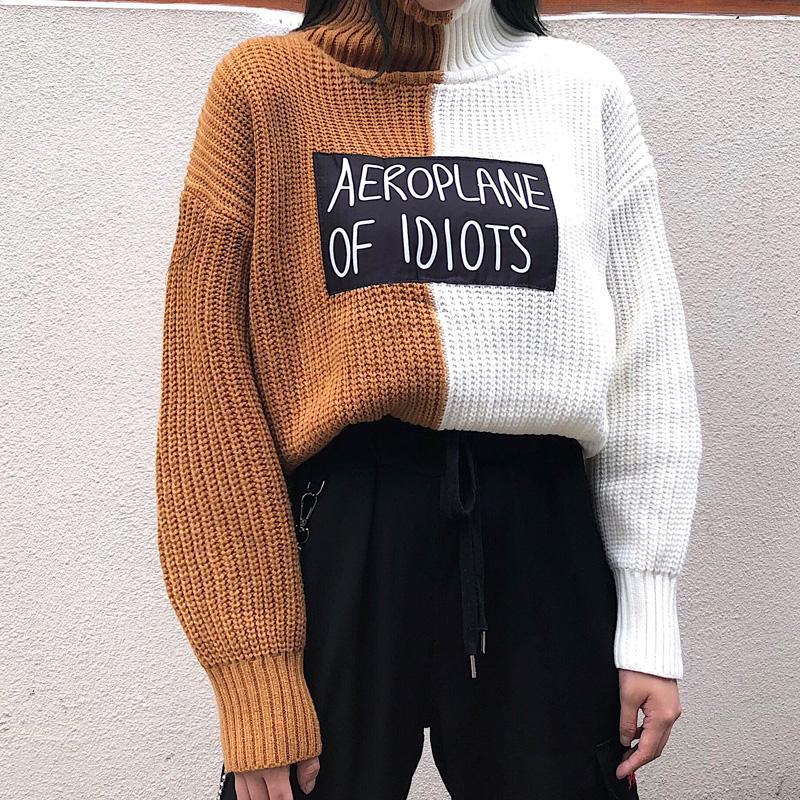 Color Block Internet Girl Loose Knitted Sweater