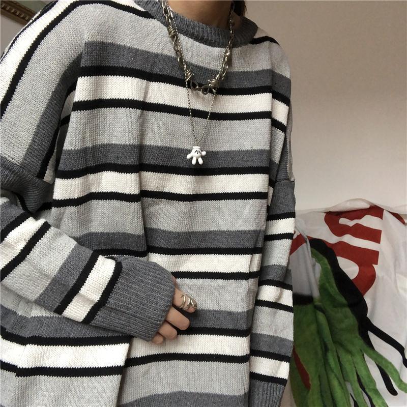 Contrast Stripes Grunge Aesthetic Loose Knit Sweater