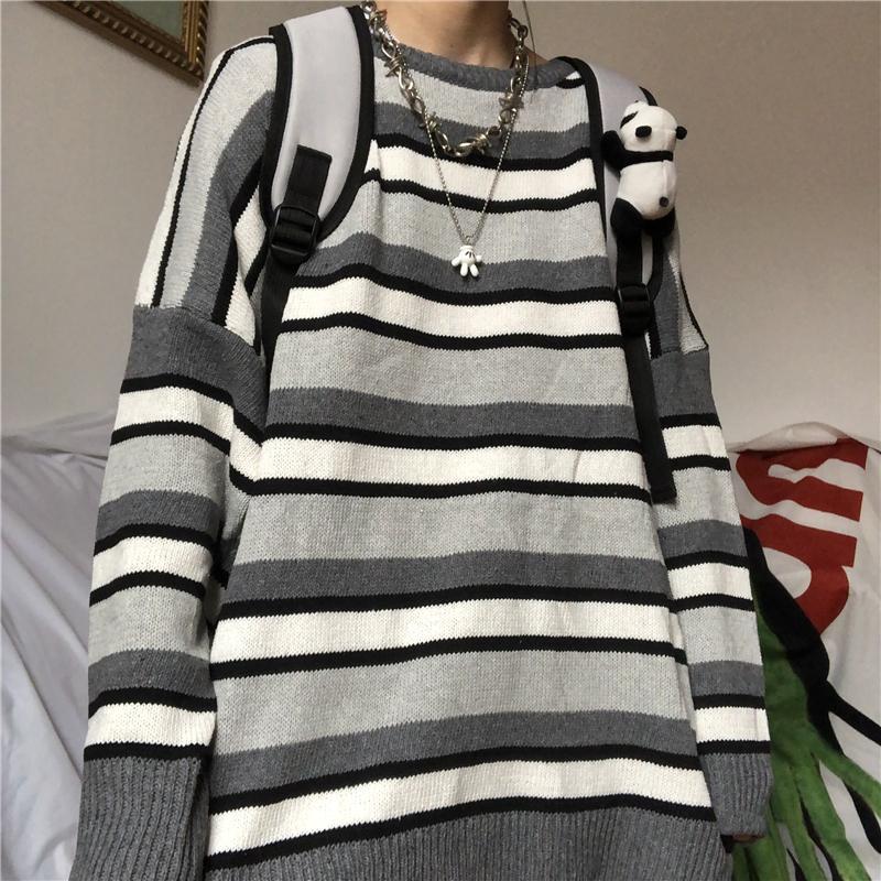 Contrast Stripes Grunge Aesthetic Loose Knit Sweater