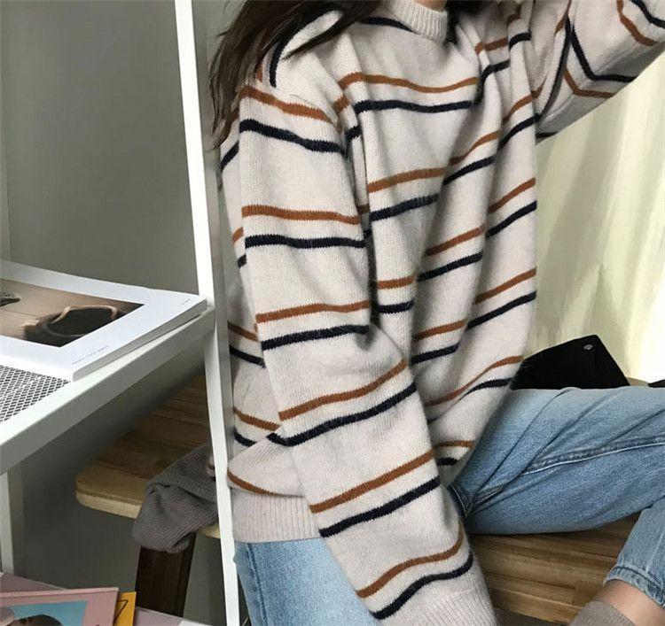 Contrast Thin Stripes Tumblr Aesthetic Loose Sweater