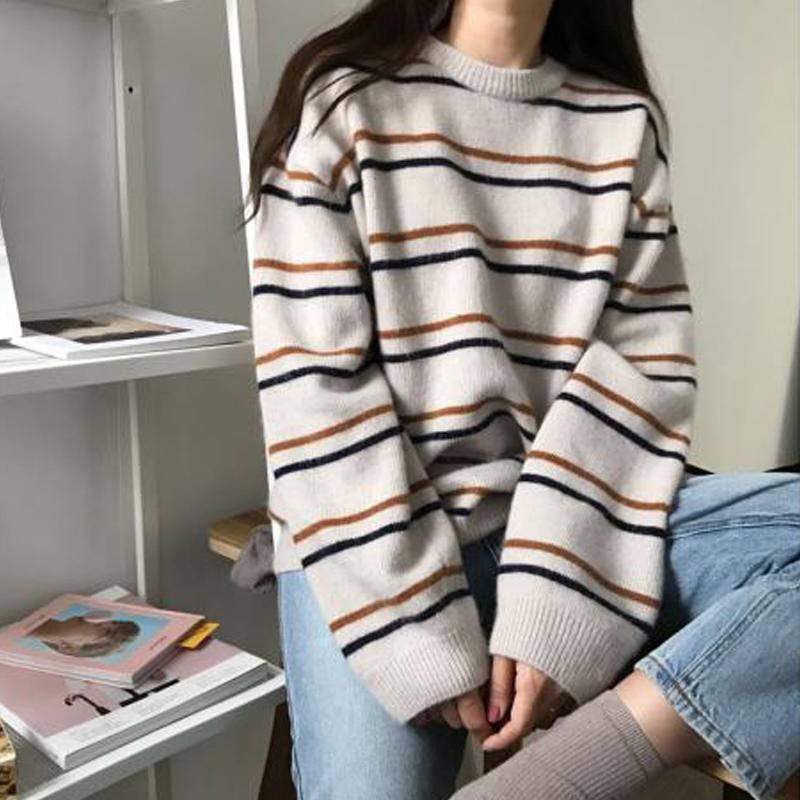 Contrast Thin Stripes Tumblr Aesthetic Loose Sweater