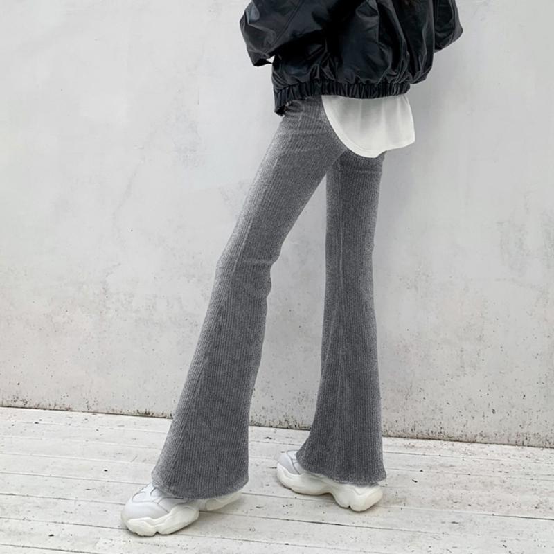 Cozy Corduroy Elastic Waist Ribbed Flare Trousers