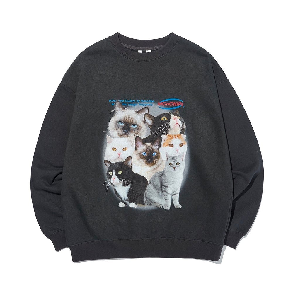 Egirl Aesthetic Meme Cats Print Oversized Sweatshirt