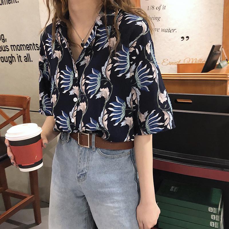 Flowers Summer Print Buttons Loose Shirt