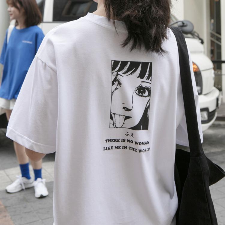 Japanese Anime Comic Letter Printed Oversized T-Shirt