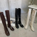 Leather Stitching Knee-High Chunky Heel Boots