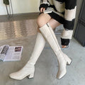 Leather Stitching Knee-High Chunky Heel Boots