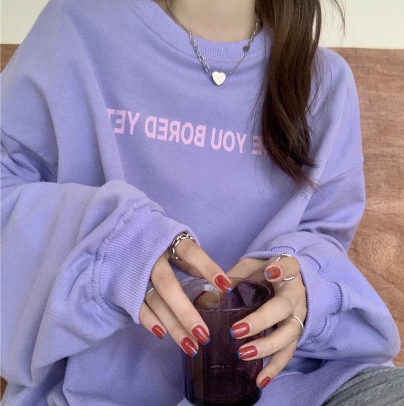 Lilac Gray Bored E-Girl Aesthetic Print Loose Sweatshirt