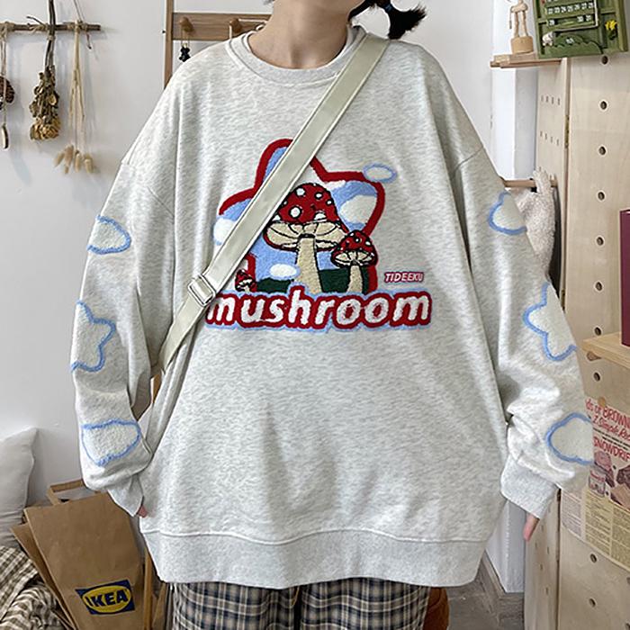 Mushroom Internet Girl Crewneck Black White Sweatshirt