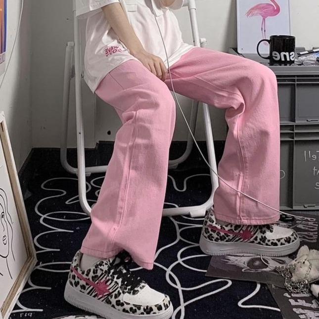 Pink Denim Soft Girl Aesthetic Straight Jeans
