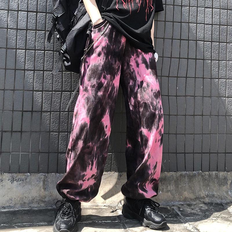 Pink Tie Dye Printed Street Fashion Jogger Pants