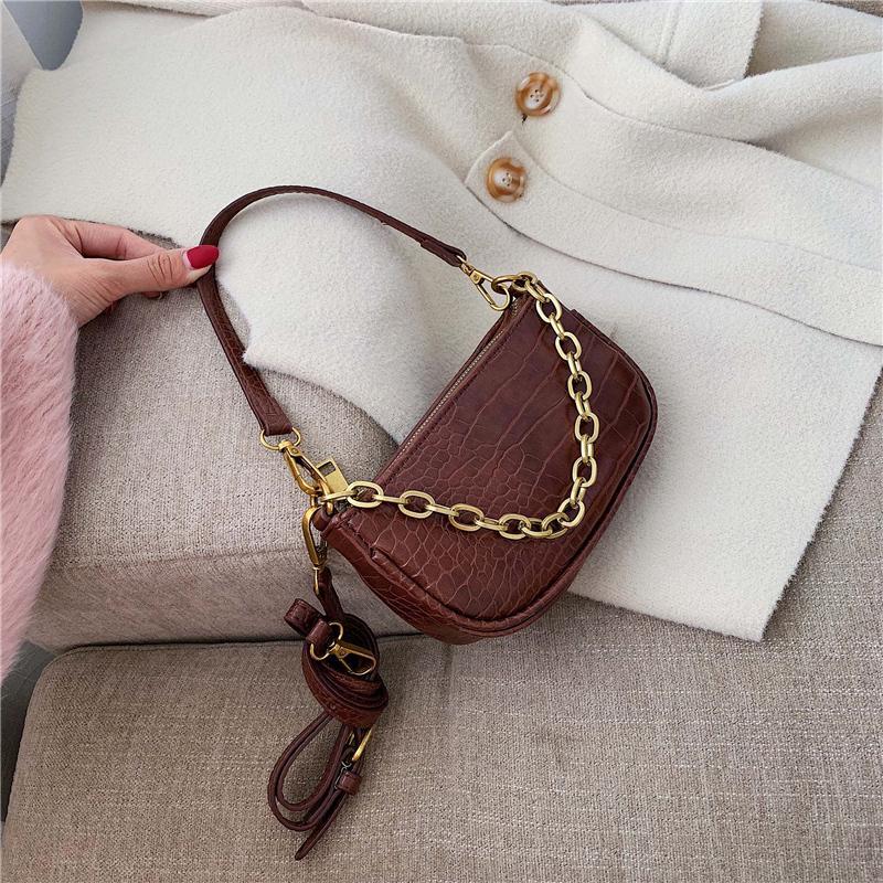Retro Pu Leather Golden Chain Elegant Mini Shoulder Bag