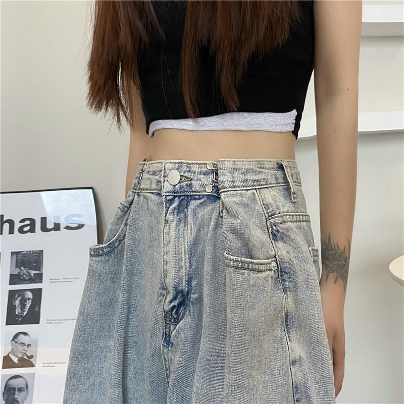 Retro Washed Light Blue High Waist Baggy Loose Jeans