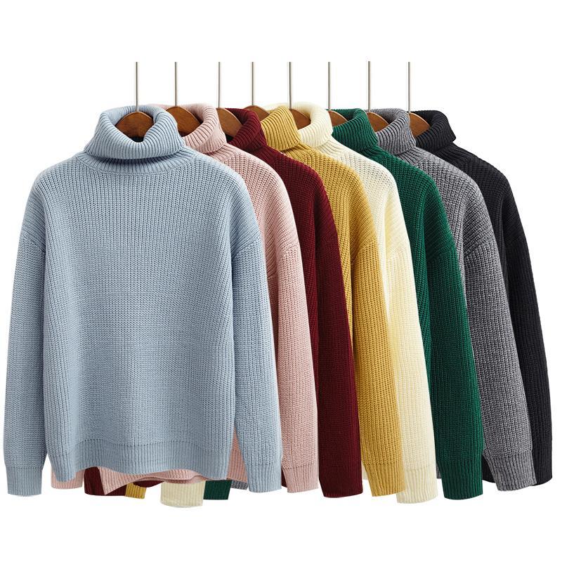 Solid Colors Vintage Turtle Neck Loose Knit Sweater
