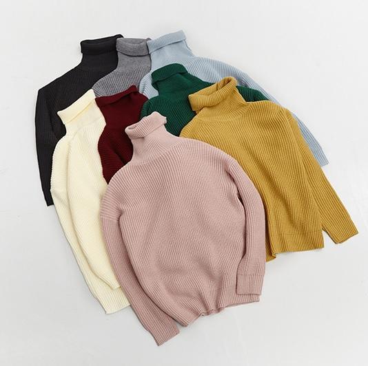 Solid Colors Vintage Turtle Neck Loose Knit Sweater